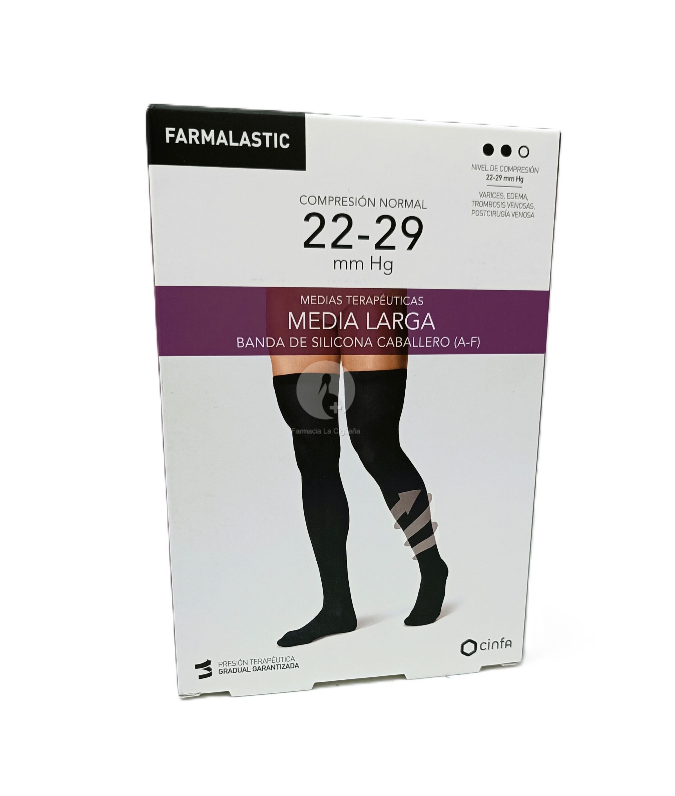 MEDIA LARGA SILICONA CABALLERO (A-G) COMPRESION NORMAL FARMALASTIC 2 UNIDADES TALLA PEQUEÑA