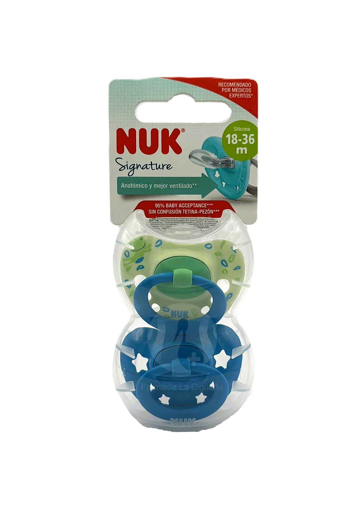 CHUPETE SILICONA NUK CLASSIC DAY NIGHT 18 – 36 MESES 2 UNIDADES