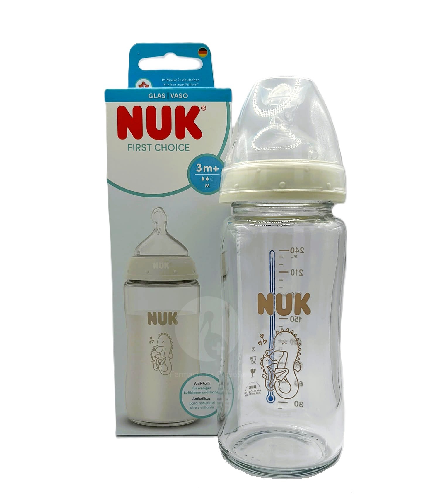 BIBERON CRISTAL SILICONA NUK FIRST CHOICE FLUJO M 1 UNIDAD 240 ML