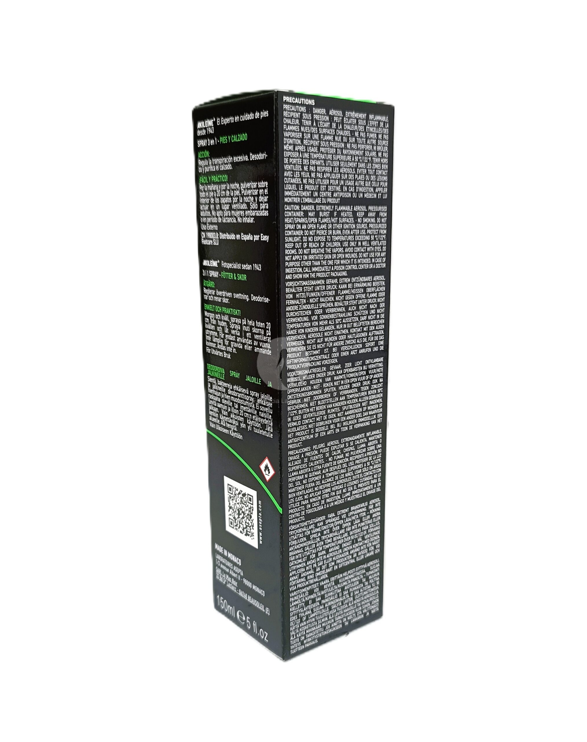 AKILEINE SPRAY PIES Y CALZADO 3 EN 1 NEGRO 1 ENVASE 150 ML