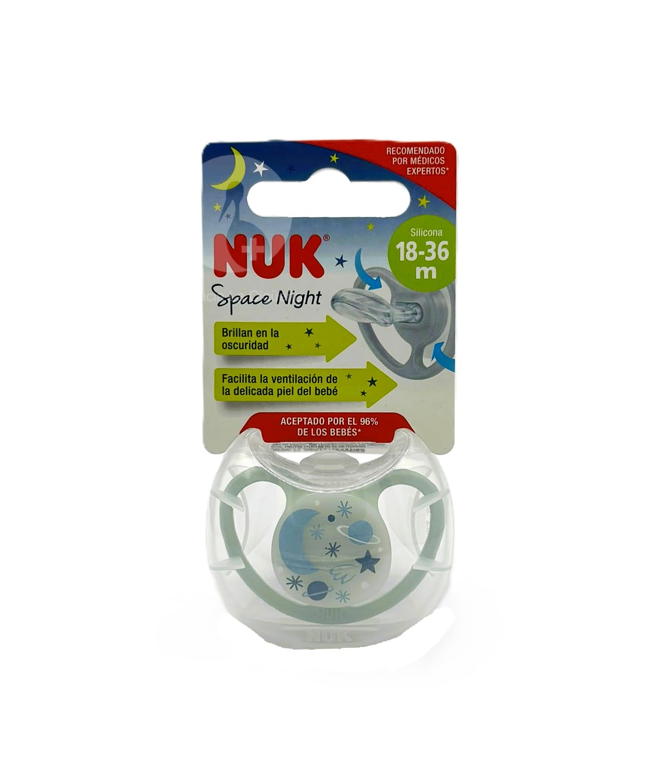 CHUPETE SILICONA NUK PM AIR NIGHT 18 – 36 MESES 1 UNIDAD
