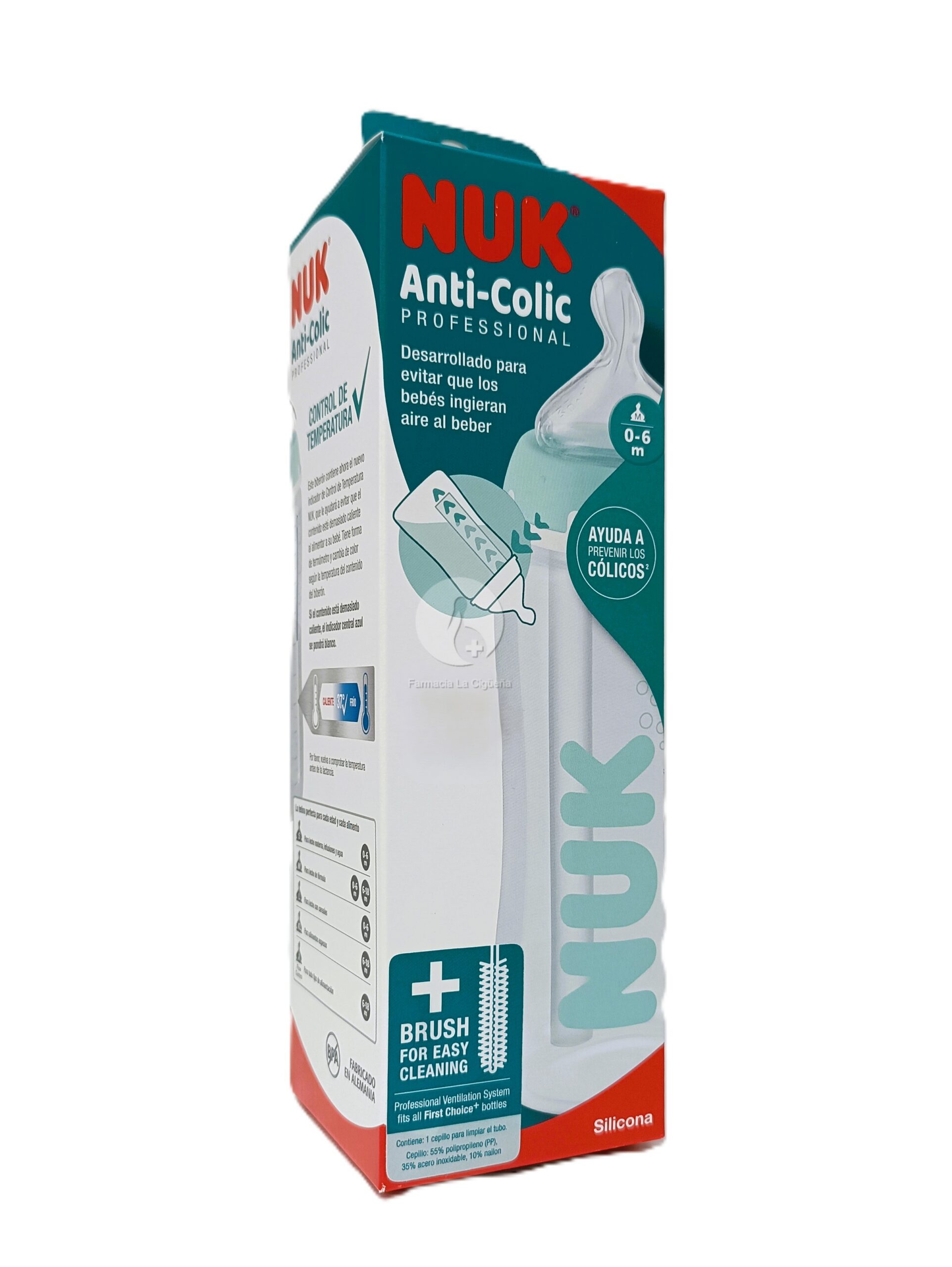 BIBERON FC + PP SILICONA NUK ANTICOLIC 0 – 6 MESES 1 UNIDAD 300 ML