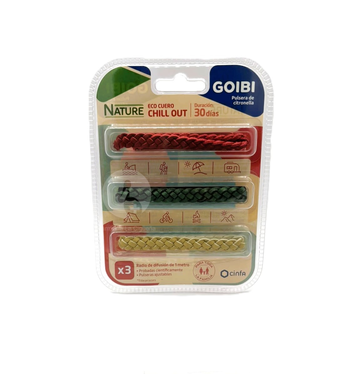 GOIBI PULSERA DE CITRONELLA NATURE 3 PULSERAS ECO CUERO CHILL OUT TRENZADA