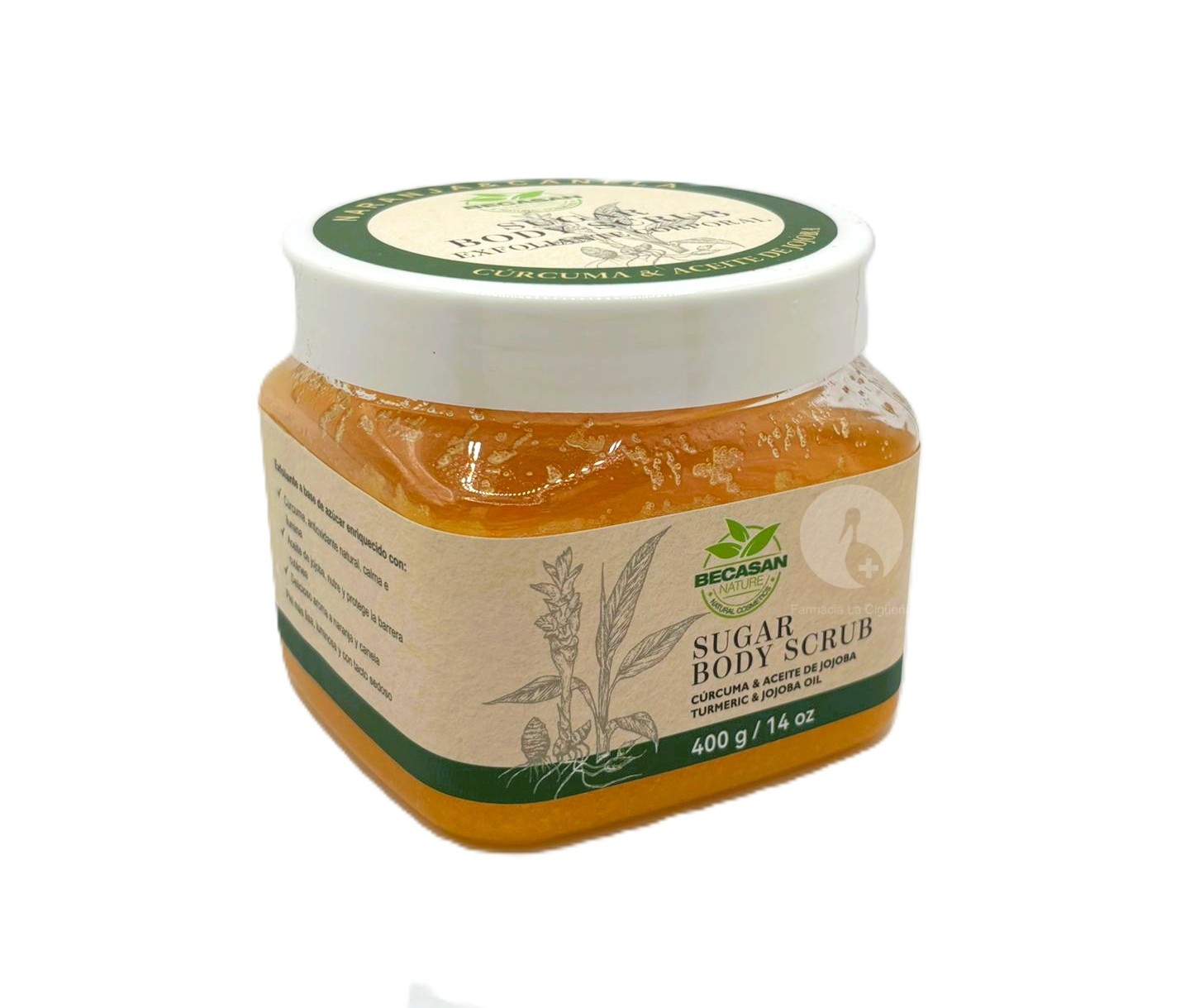 BECASAN BODY SCRUB EXFOLIANTE 400ML NARANJA Y CANELA CÚRCUMA Y ACEITE DE JOJOBA