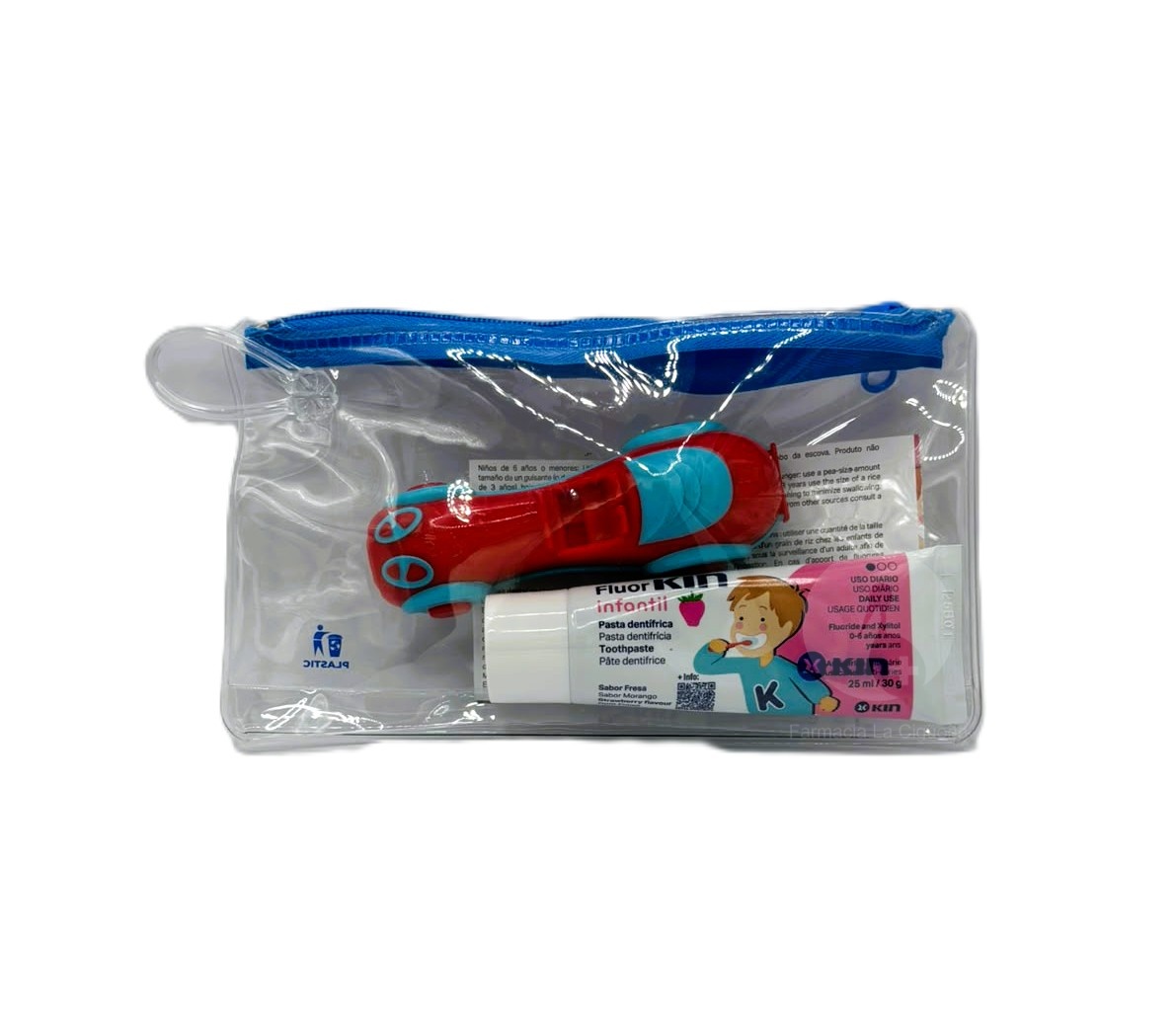 FLUORKIN INFANTIL VIAJE INICIO 1 CEPILLO INFANTIL BOLIDO + 1 PASTA DENTIFRICA 25 ML SABOR FRESA