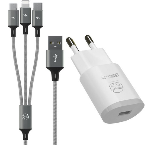핸드폰고속충전기 추천제품 디지지 퀼컴 3.0 고속 충전 아답터 USB 1포트 18W + 3 IN 1 스카이 메타 멀티케이블 120cm 핸드폰고속충전기 추천제품 디지지 퀼컴 3.0 고속 충전 아답터 USB 1포트 18W + 3 IN 1 스카이 메타 멀티케이블 120cm