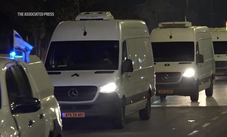 The convoy is believed to have arrived at the Tel Aviv Evidence Collection Centre with the remains of four Israeli hostages The convoy is believed to have arrived at the Tel Aviv Evidence Collection Centre with the remains of four Israeli hostages