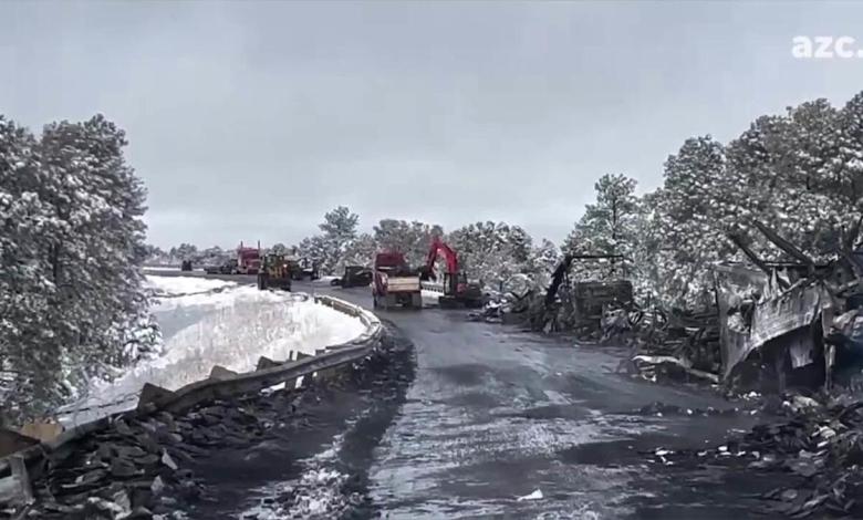 Vehicles at I-40 near Williams build up as winter storms delay emergency response Vehicles at I-40 near Williams build up as winter storms delay emergency response