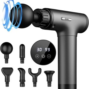 Massage Gun, Massage Gun Deep Tissue, Handheld Back Massager for Athletes, Percussion Muscle Massager with 6 Attachments & 30 Speed, Father’s Day Gifts, Grey
