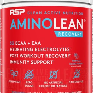 RSP AminoLean Recovery – Post Workout BCAAs Amino Acids Supplement + Electrolytes, BCAAs and EAAs for Hydration Boost, Immunity Support – Muscle Recovery Drink, Vegan Aminos, Tropical Punch
