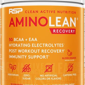 RSP AminoLean Recovery – Post Workout BCAAs Amino Acids Supplement + Electrolytes, BCAAs and EAAs for Hydration Boost, Immunity Support – Muscle Recovery Drink, Vegan Aminos, Blood Orange…