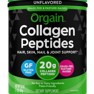 Orgain Hydrolyzed Collagen Peptides Powder For Women & Men, 20g Grass Fed Collagen, Unflavored – Hair, Skin, Nail, & Joint Support Supplement, Paleo & Keto, Non-GMO, Type I and III, 1lb