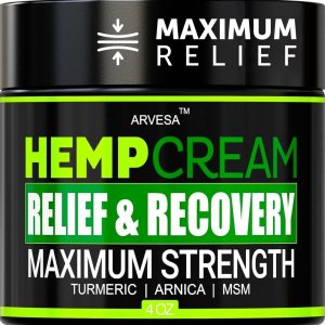 Natural Hemp Cream for Joints, Muscles, Back, Neck, Knees, Hips, Foot, Nerves, Shoulders – Maximum Strength Gel with MSM, Turmeric, Arnica, Aloe, Menthol – Natural Hemp Oil Extract Lotion – 4 fl oz