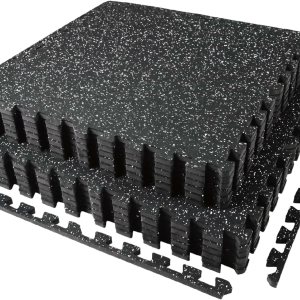 0.56in Thick 48 Sq Ft Exercise Equipment Mats, 12 Tiles Upgraded Rubber Top with High Density EVA Foam, Large Interlocking Puzzle Gym Flooring for Home Gym, Heavy Weight Workout, 24 x 24in