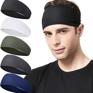 Mens Running Headband,5Pack,Mens Sweatband Sports Headband for Running,Cycling,Basketball,Yoga,Fitness Workout Stretchy Unisex Hairband