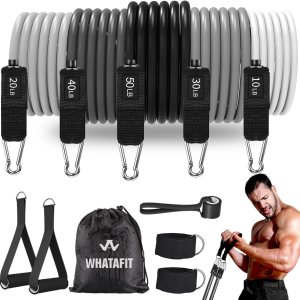 WHATAFIT Resistance Bands, Exercise Bands,Resistance Bands for Working Out, Work Out Bands with Handles for Men and Women Fitness, Strength Training Home Gym Equipment