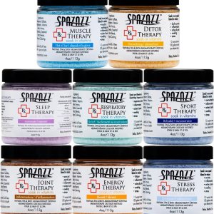 Spazazz RX Therapy Hot Tub Spa and Bath Aromatherapy Salt Crystals 4oz 8 Pack Sample Bundle Includes Muscle – Joint – Detox – Stress – Respiratory – Sport -Sleep – Energy. Great for Muscles & Joints