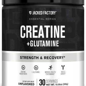Jacked Factory Creatine + Glutamine – Creatine Supplement with L-Glutamine for Muscle Recovery, Muscle Growth, Increased Strength, Enhanced Energy Output, and Gut Health – 30 Servings, Unflavored