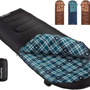 KingCamp Sleeping Bag for Adults, Cold Weather & Warm XL Big and Tall Flannel Sleeping Bags with Compression Sack Portable Waterproof Essentials Gear Accessories for Outdoor Camping