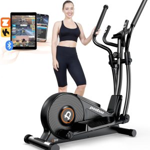 pooboo Elliptical Machine, Elliptical Exercise Machine with 16-Level Resistance&Hyper-Quiet Magnetic Driving System, Elliptical Machine for Home with LCD Monitor&15.5IN Stride, 350LBS Weight Capacity