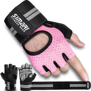 SIMARI Breathable Workout Gloves for Men Women, Padded Weight Lifting Gloves with Wrist Wraps Support, Full Palm Protection, Grip for Gym Training, Fitness, Weightlifting, Exercise Fingerless Black