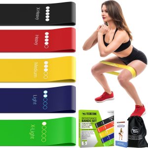 TechStone Resistance Bands Set for Men and Women, Pack of 5 Different Levels Elastic Band for Home Gym Long Exercise Workout – Great Fitness Equipment for Training, Yoga – Free Carrying Bag