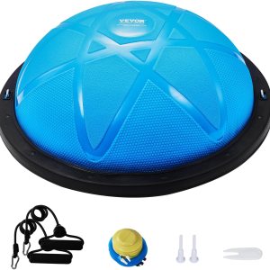 VEVOR Half Exercise Ball Trainer, 23/26 inch Balance Ball Trainer, 1500lbs Capacity Stability Ball, Yoga Ball with Resistance Bands & Foot Pump, Strength Fitness Ball for Home Gym Full Body Workout Black