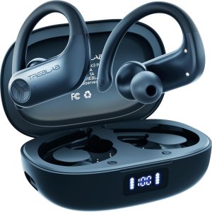TREBLAB X3 Pro – Workout True Wireless Earbuds, Comfortable Earhooks, Bluetooth 5.3, Punchy Bass, Noise Isolation, 145H Playtime, IPX5 Waterproof, Sweatproof, 2 Mics for Calls, Sport Bluetooth Earbuds