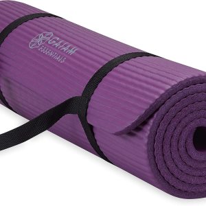 Gaiam Essentials Thick Yoga Mat Fitness & Exercise Mat with Easy-Cinch Yoga Mat Carrier Strap, 72″L x 24″W x 2/5 Inch Thick