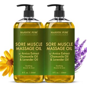 Majestic Pure Arnica Sore Muscle Massage for Massage Therapy – Natural Oil with Lavender and Chamomile Essential Oils – Multipurpose Instant Absorption Full Body Massage Oil – 8 Fl Oz (Pack of 2)