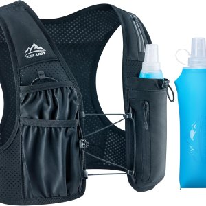 Running Vest for Women Men, USA Original Patent, Adjustable Chest Straps Running Hydration Vest with 500ml Soft Flask, Lightweight Reflective Hydration Backpack for Hiking Marathon