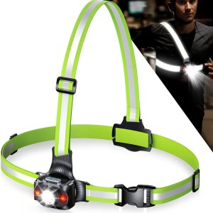 Running Lights for Runners, 500 Lumens Running Light with 360° Reflective Straps, IPX4 Waterproof & USB Rechargeable, 45° Adjustable Chest Running Light Vest for Night Walking, 4-16h Use Time