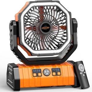 OGERY 20000mAh Rechargeable Camping Fan,Portable Battery Powered Fan with LED Lights, Remote & Oscillating – 4 Speed for Tent, Travel, Bedroom, Car, Outdoor Camping Essentials