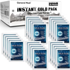 General Medi Instant Ice Cold Pack (4”x 5.5”) – 25 Packs Disposable Cold Therapy Ice Packs for Pain Relief, Swelling, Inflammation, Sprains, Toothache – for Athletes & Outdoor Activities