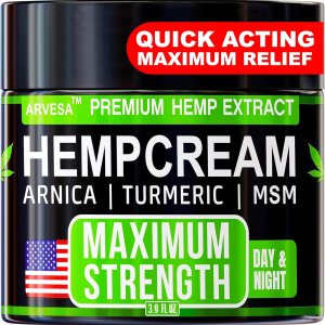 Hemp Cream – Maximum Strength – Relieve Muscle, Joint, Back, Knee – Natural Hemp Oil Extract Gel Rub with MSM – Glucosamine – Arnica – Turmeric – Maximum Strength – Formulated in USA – 3.9 oz