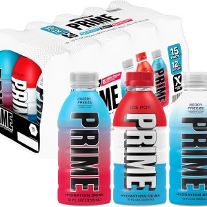 PRIME HYDRATION Variety – Blue Freeze, Cherry Freeze, ICE POP Sports Drinks, Electrolyte Enhanced for Ultimate Hydration, 250mg BCAAs, B Vitamins, Antioxidants, Low Sugar, 12 Fl Oz, 15 Pack