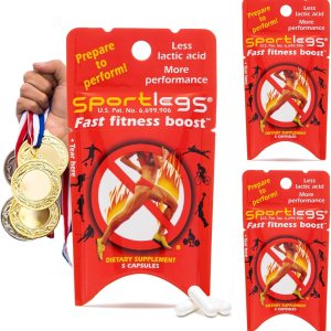 SPORTLEGS Fast Fitness Boost Pre Workout for Men and Women, Lactic Acid Supplement, Sports Endurance Fuel Endurance Supplements for Runners – 5-Cap Packet, Trial Pack of 3