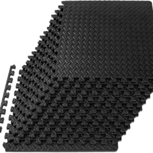 ProsourceFit Puzzle Exercise Mat ½ in, EVA Interlocking Foam Floor Tiles for Home Gym, Mat for Home Workout Equipment, Floor Padding for Kids, Grey, 24 in x 24 in x ½ in, 144 Sq Ft – 36 Tiles