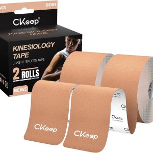 CKeep Uncut Kinesiology Tape(2 Rolls), Original Cotton Elastic Premium Athletic Tape,Latex Free Hypoallergenic, 2inch x 16ft, Beige