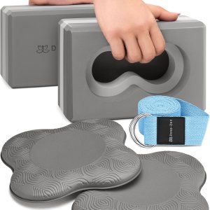 Deep-Zen® Yoga Blocks Wrist Support; Yoga Blocks 2 Pack with Knee Pads and Strap to Put Less Weight on Wrists; Durable, Versatile Yoga Brick Exercise Block Set, Blocks Yoga