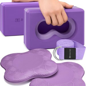 Deep-Zen® Yoga Blocks Wrist Support; Yoga Blocks 2 Pack with Knee Pads and Strap to Put Less Weight on Wrists; Durable, Versatile Yoga Brick Exercise Block Set, Blocks Yoga