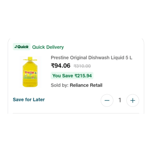 Prestine Original Dishwash Liquid 5 L at ₹94 | Jiomart Deal Prestine Original Dishwash Liquid 5 L at ₹94 | Jiomart Deal