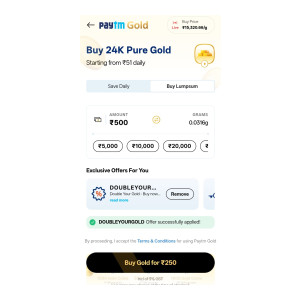 Paytm Gold Loot: ₹500 Digital Gold at ₹250 | Paytm Deal Paytm Gold Loot: ₹500 Digital Gold at ₹250 | Paytm Deal