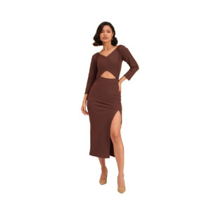 Rib Side Slit Wrap Neck Cut-Out Midi Dress at ₹346 | Amazon Deal Rib Side Slit Wrap Neck Cut-Out Midi Dress at ₹346 | Amazon Deal