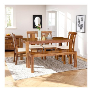 Royaloak Terence Sheesham Wood 6 Seater Dining Table Set with Bench and Chairs at ₹39999 | Amazon Deal Royaloak Terence Sheesham Wood 6 Seater Dining Table Set with Bench and Chairs at ₹39999 | Amazon Deal