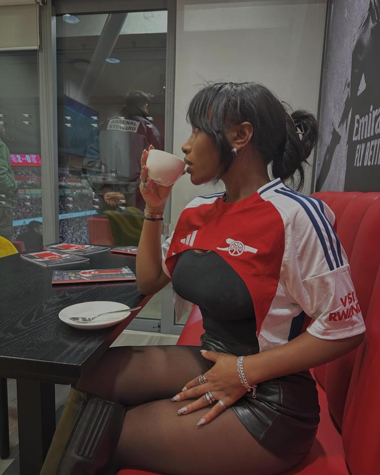 Saka's Wag Tolami Benson stuns in short leather hotpants at Arsenal vs Man Utd Saka's Wag Tolami Benson stuns in short leather hotpants at Arsenal vs Man Utd