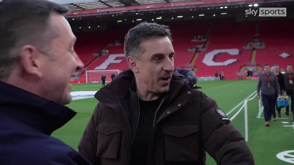 'Upset' Jamie Carragher has to be called into Sky Sports camera shot by Neville 'Upset' Jamie Carragher has to be called into Sky Sports camera shot by Neville