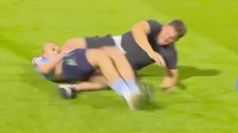 Horror moment star slide-tackled in head seconds after scoring crucial penalty Horror moment star slide-tackled in head seconds after scoring crucial penalty