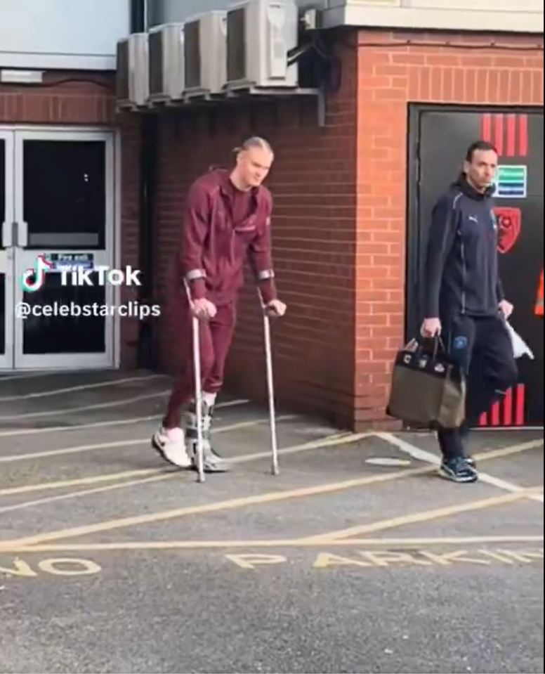 Haaland leaves Bournemouth in protective boot and on crutches in major scare Haaland leaves Bournemouth in protective boot and on crutches in major scare