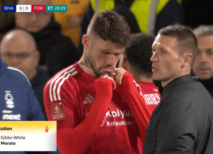 Nottingham Forest reduced to 10-men after rare error with Gibbs-White booked Nottingham Forest reduced to 10-men after rare error with Gibbs-White booked